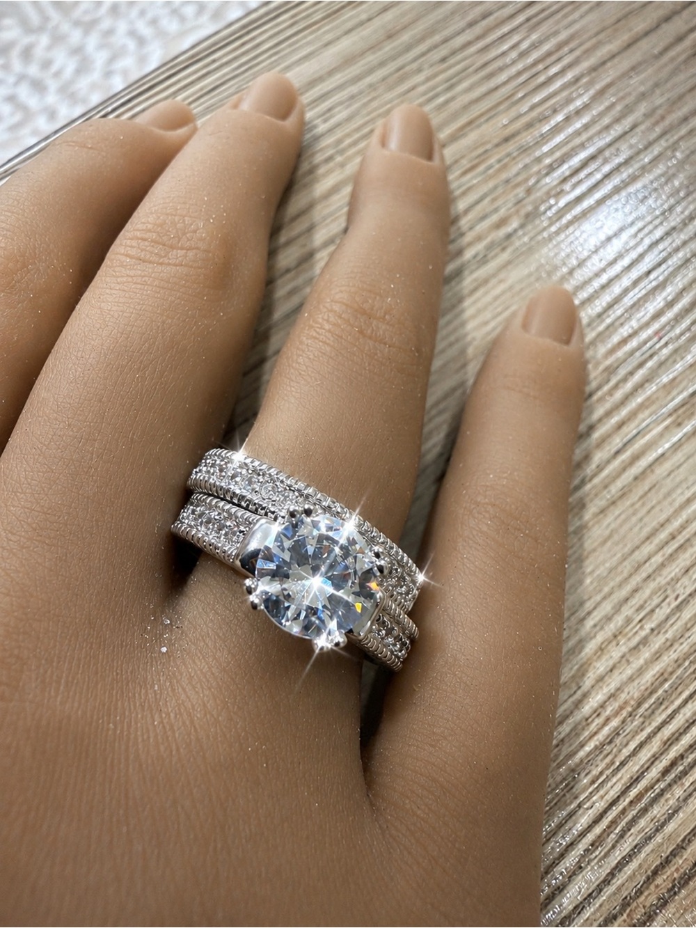 Beautiful Round Cut Stainless Steel AAA CZ Wedding Ring Set Women's